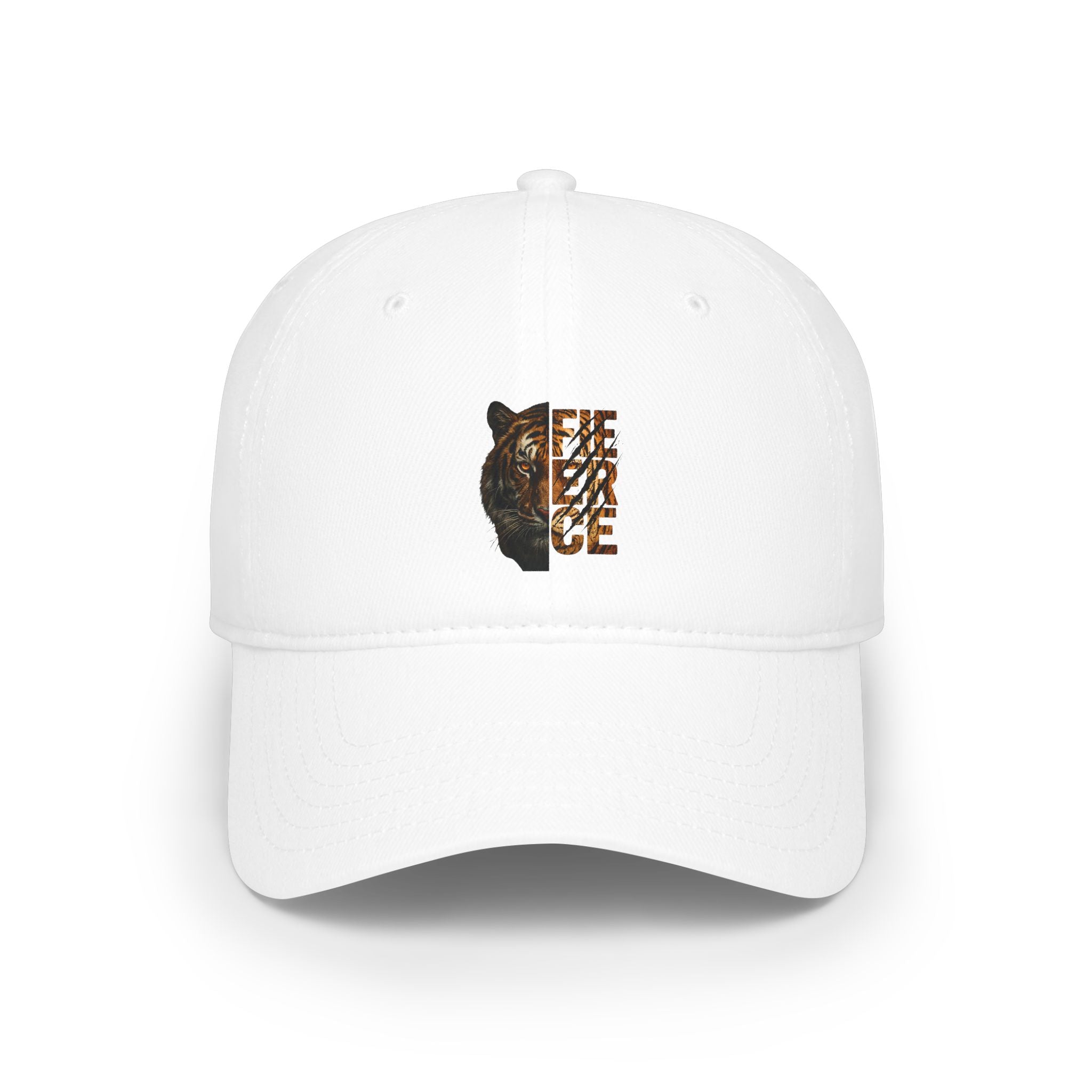 Low Profile Baseball Cap - Tiger Half Face Graphic "Fierce" Embroidered Hat