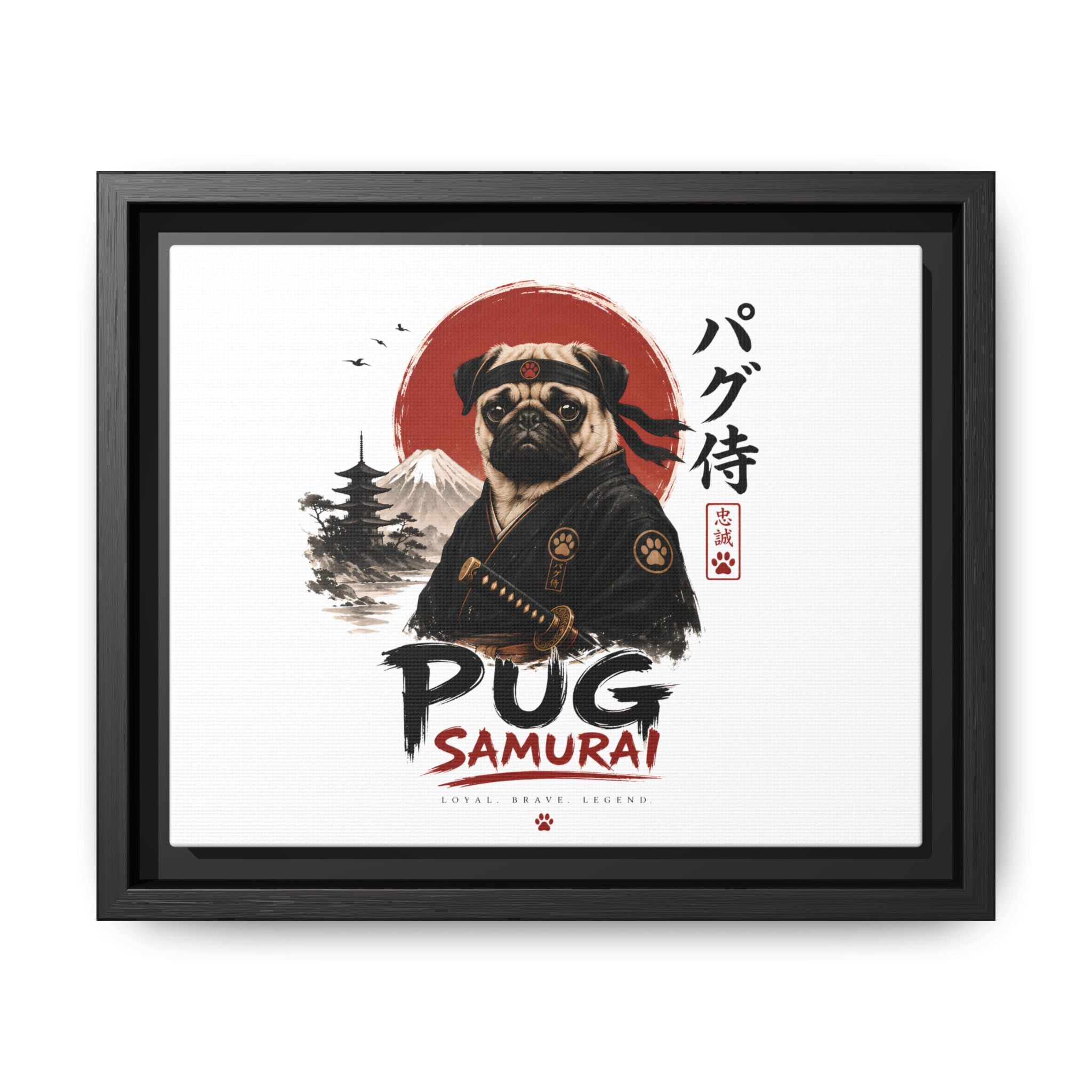 Pug Samurai Canvas Print — Framed Matte Wall Art