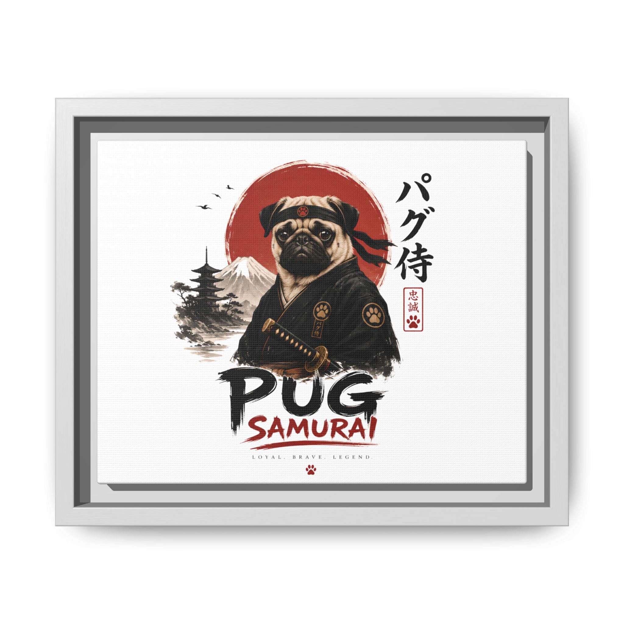 Pug Samurai Canvas Print — Framed Matte Wall Art