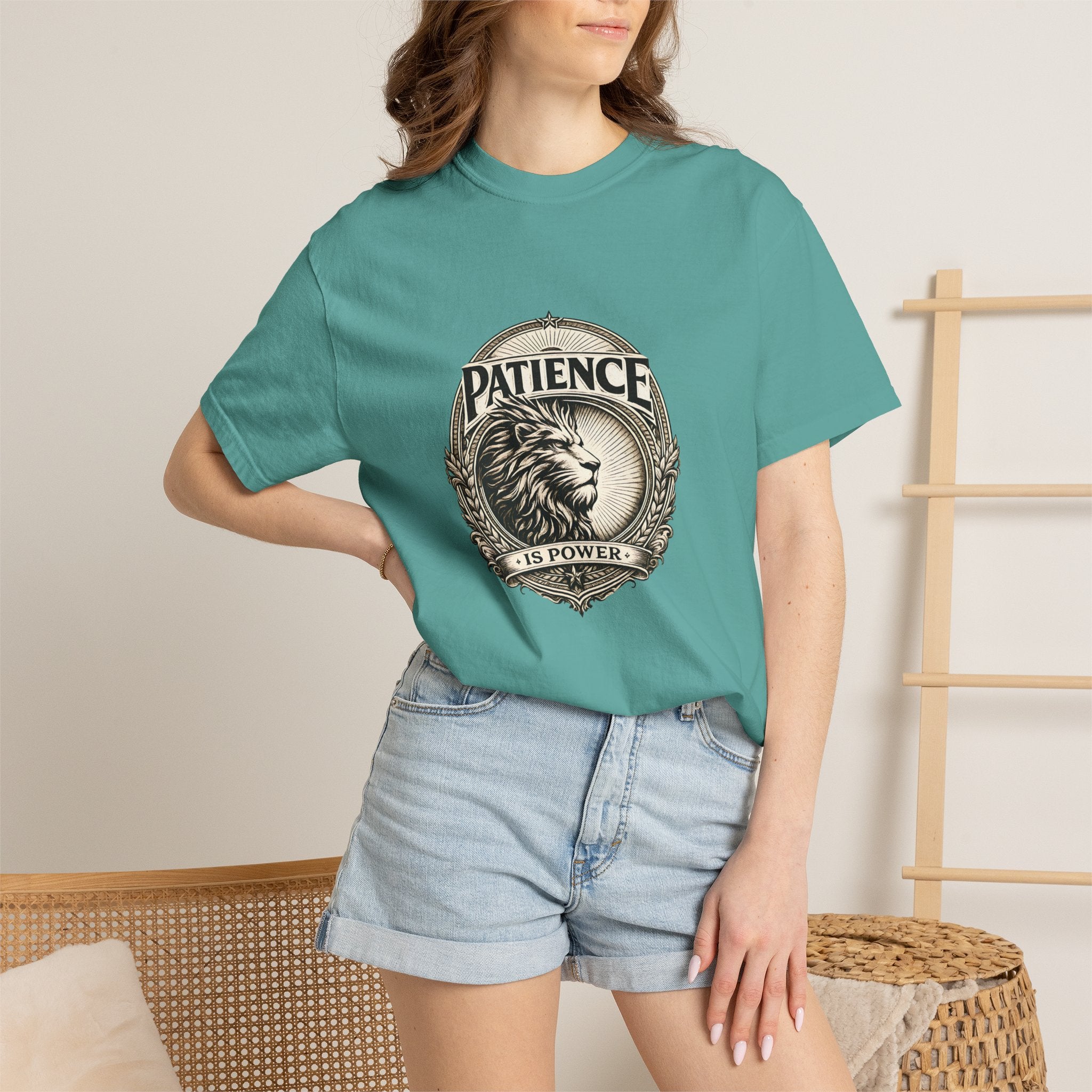 Patience Is Power Lion T-Shirt — Inspirational Vintage Crest Tee