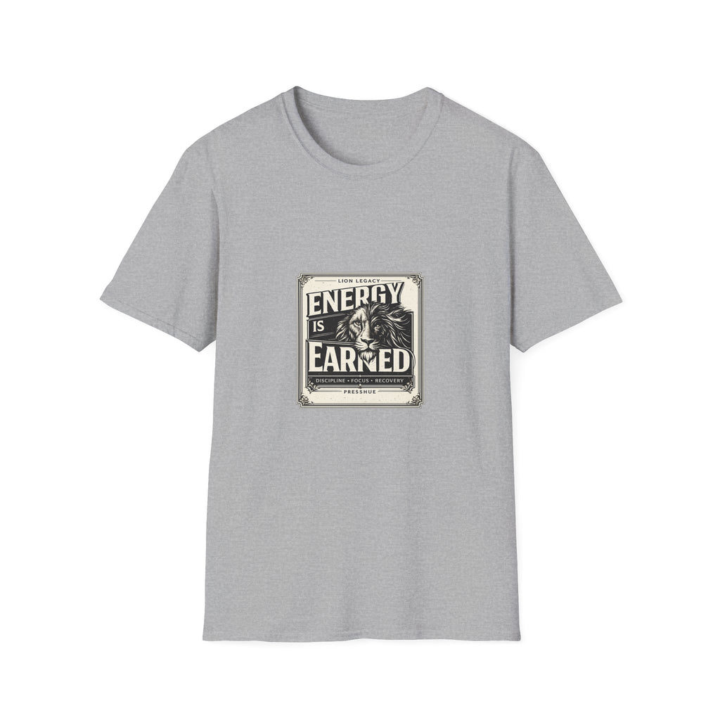 Energy Is Earned Lion T-Shirt — Motivational Vintage Fitness Tee