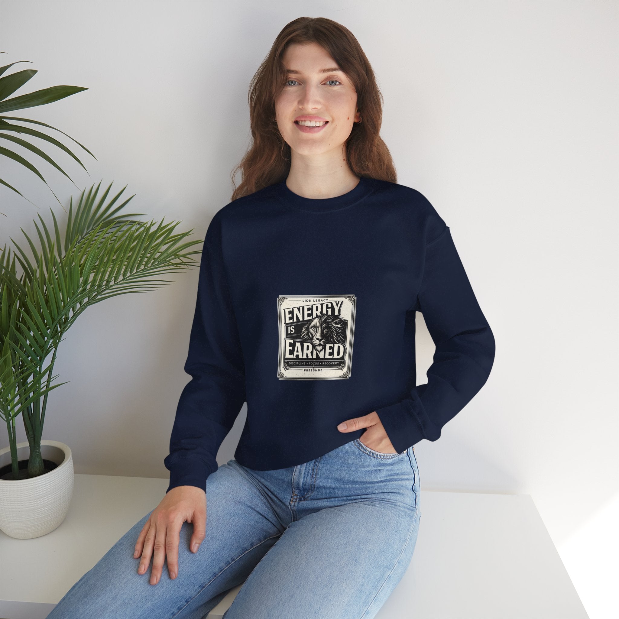 Crewneck Sweatshirt — "Energy Is Earned" Retro Motivational Design