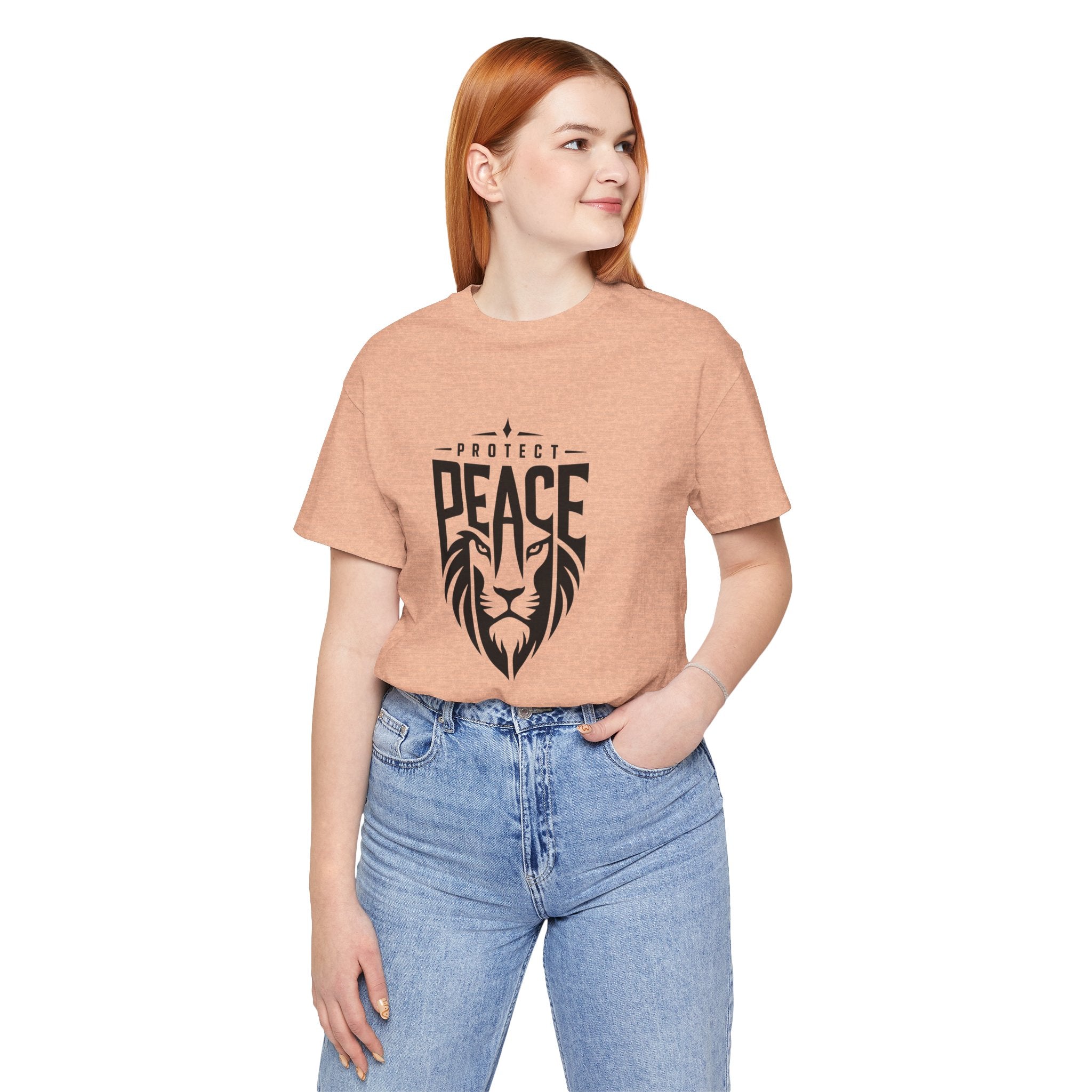 Protect Peace Lion T-Shirt — Graphic Tee with Lion Shield Design