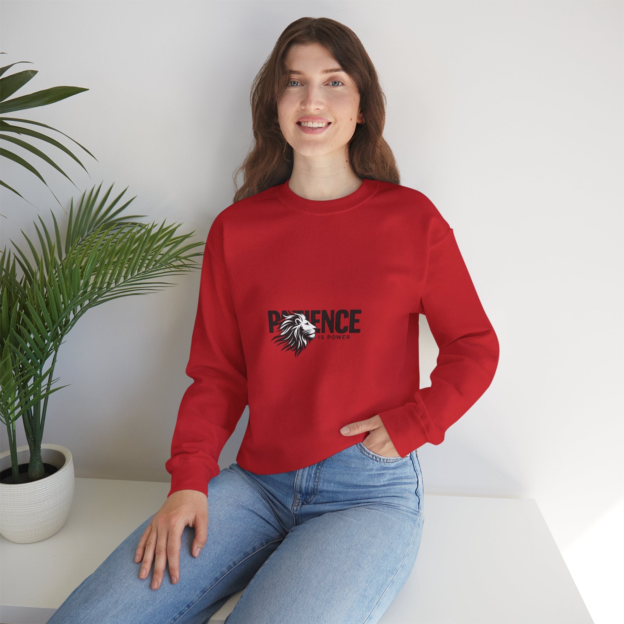 Patience Is Power Crewneck Sweatshirt — Lion Graphic Inspirational Pullover