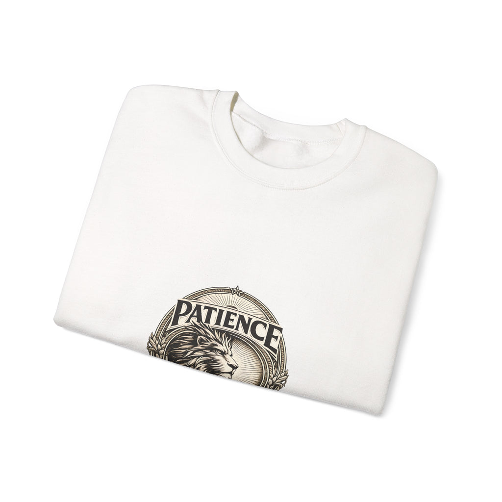 Patience Lion Crewneck Sweatshirt — Vintage Emblem Graphic