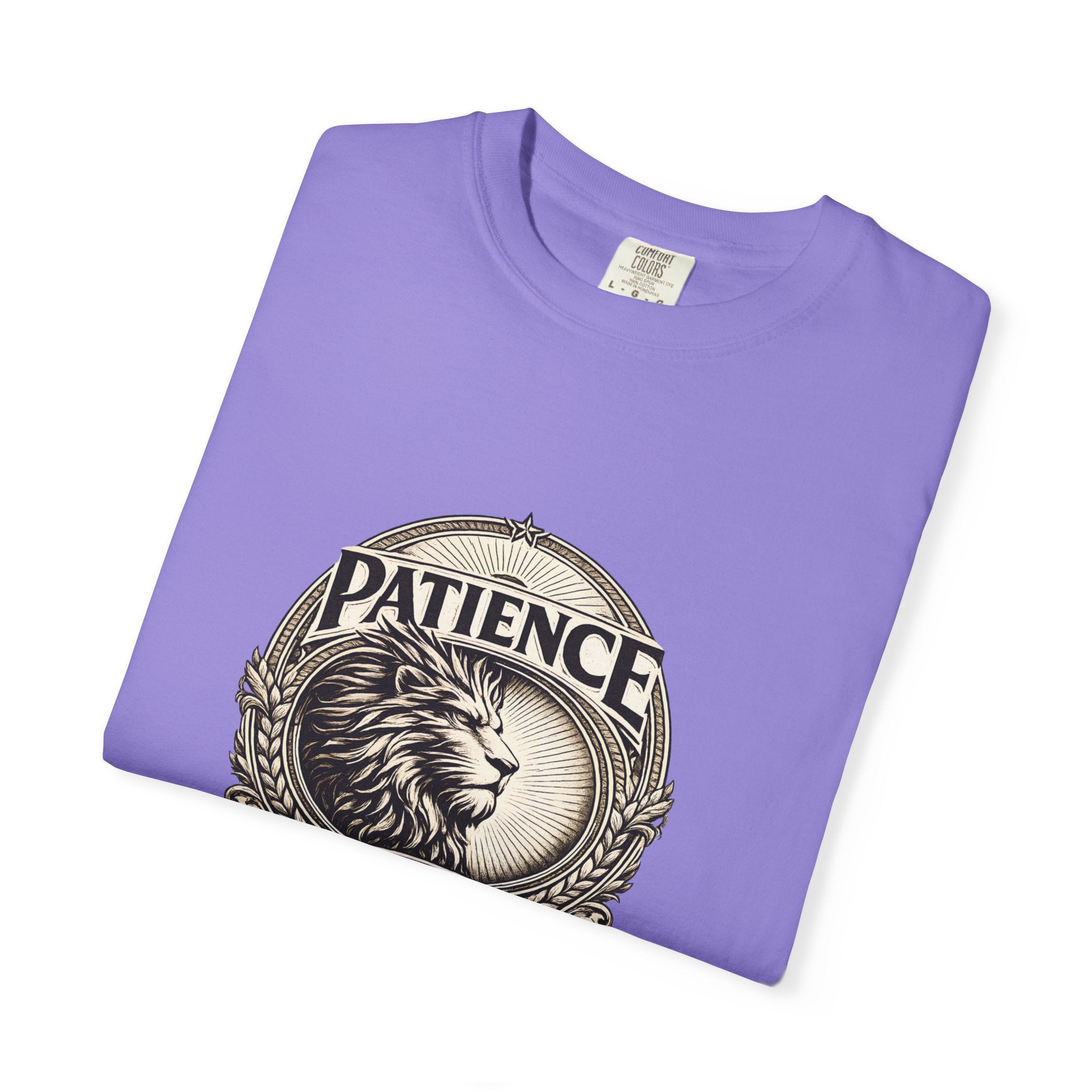 Patience Is Power Lion T-Shirt — Inspirational Vintage Crest Tee