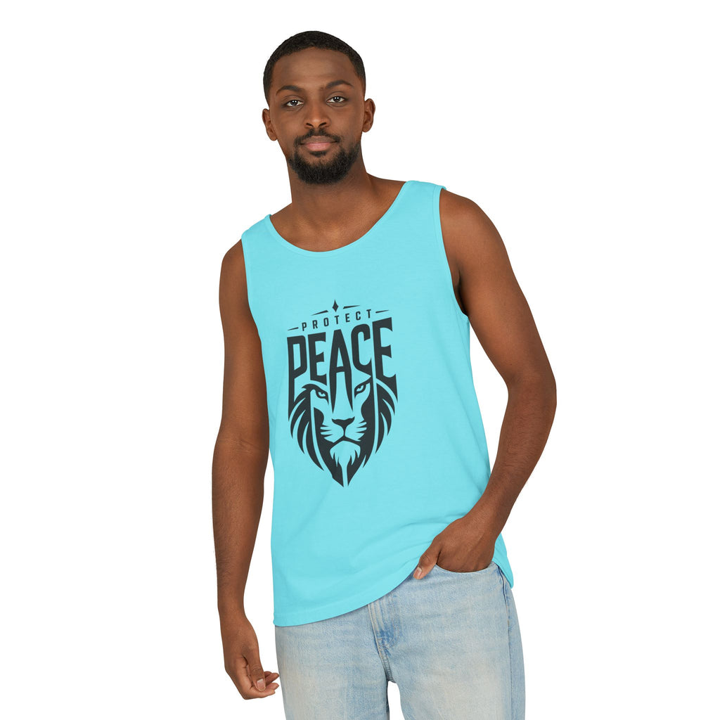 Protect Peace Lion Tank Top — Graphic Lion Shield Spiritual Tee