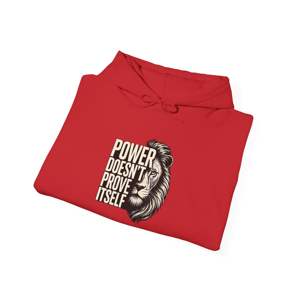 Lion 'Power Doesn't Prove Itself' Hoodie — Inspirational Graphic Sweatshirt