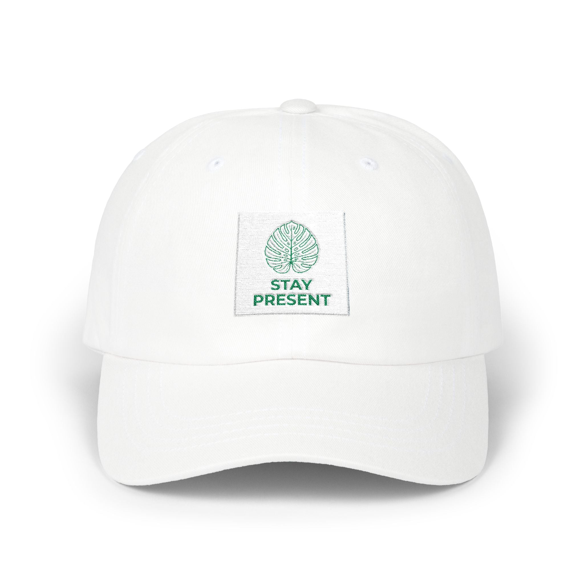 Dad Cap — "Stay Present" Minimal Tree Embroidered Baseball Hat