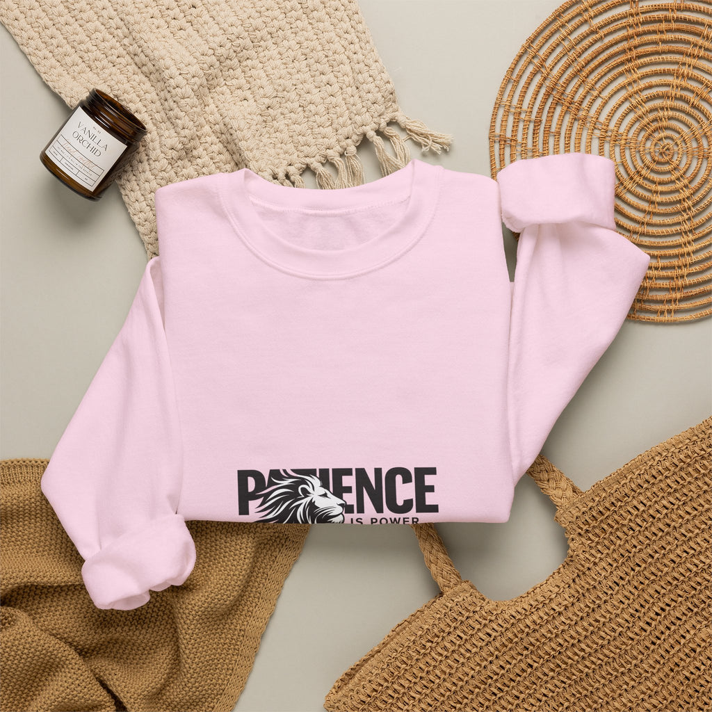 Patience Is Power Crewneck Sweatshirt — Lion Graphic Inspirational Pullover