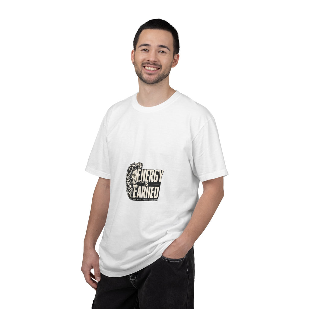 Energy Is Earned T-Shirt — Lion Graphic Motivational Tee