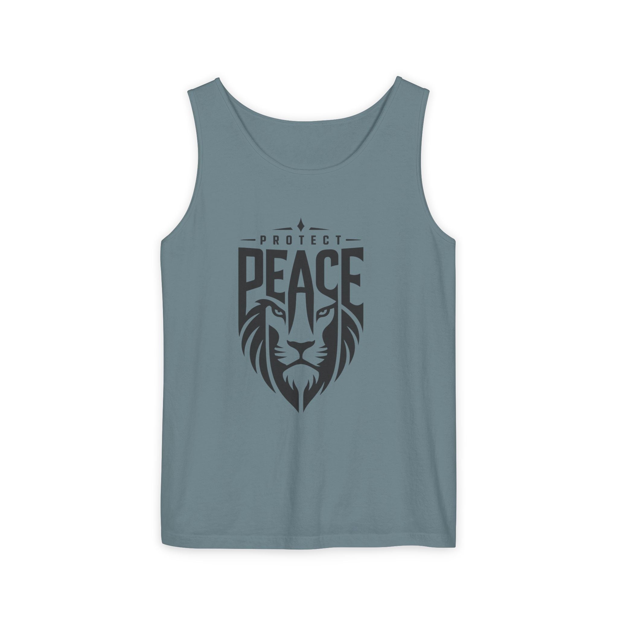 Protect Peace Lion Tank Top — Graphic Lion Shield Spiritual Tee