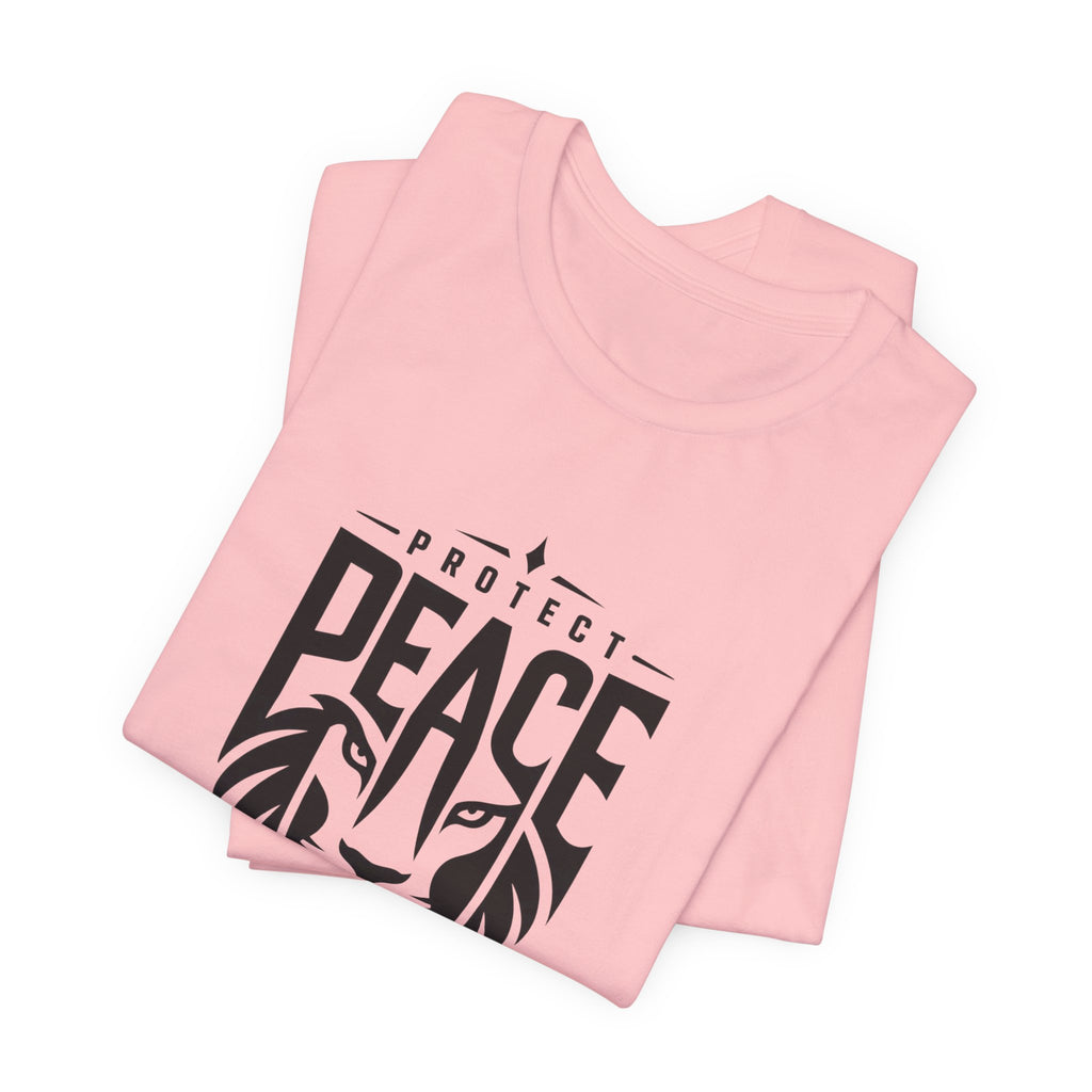 Protect Peace Lion T-Shirt — Graphic Tee with Lion Shield Design