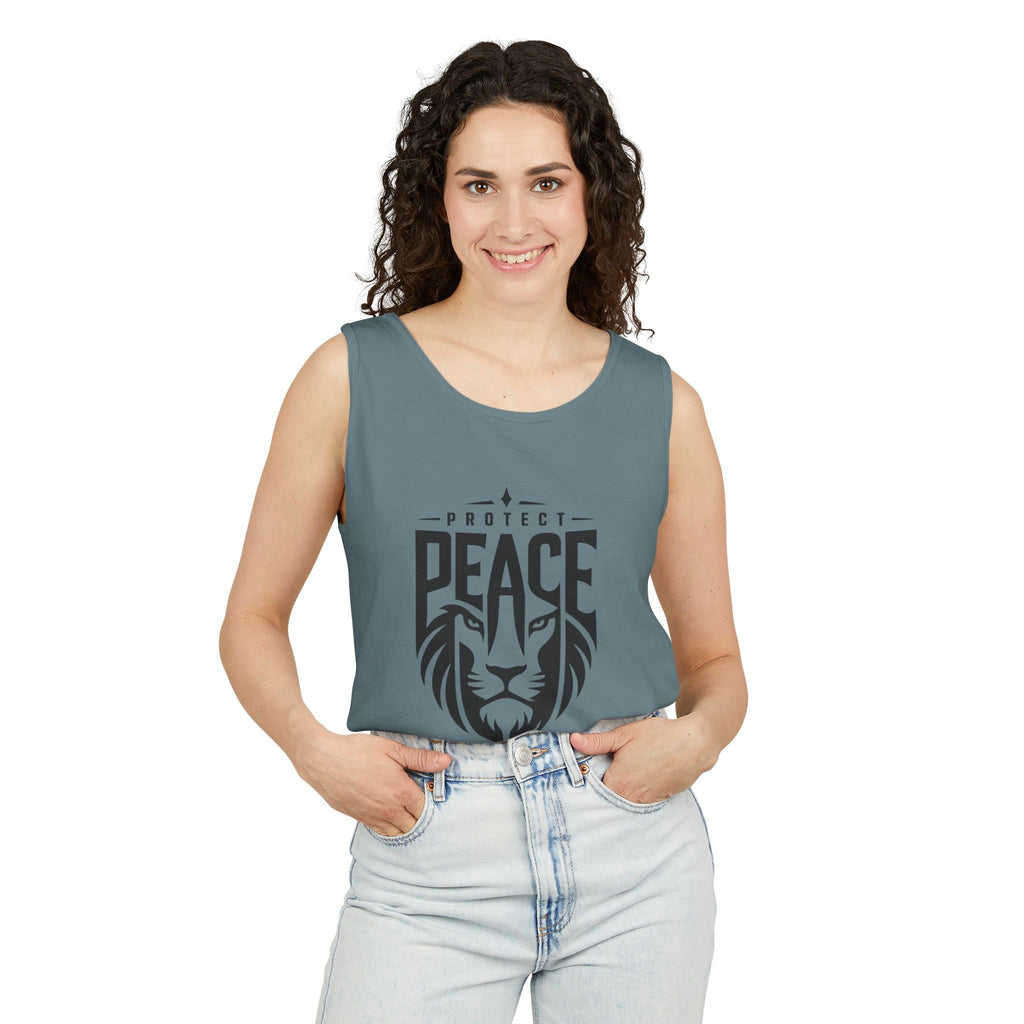 Protect Peace Lion Tank Top — Graphic Lion Shield Spiritual Tee