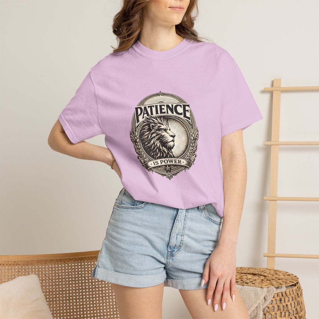 Patience Is Power Lion T-Shirt — Inspirational Vintage Crest Tee