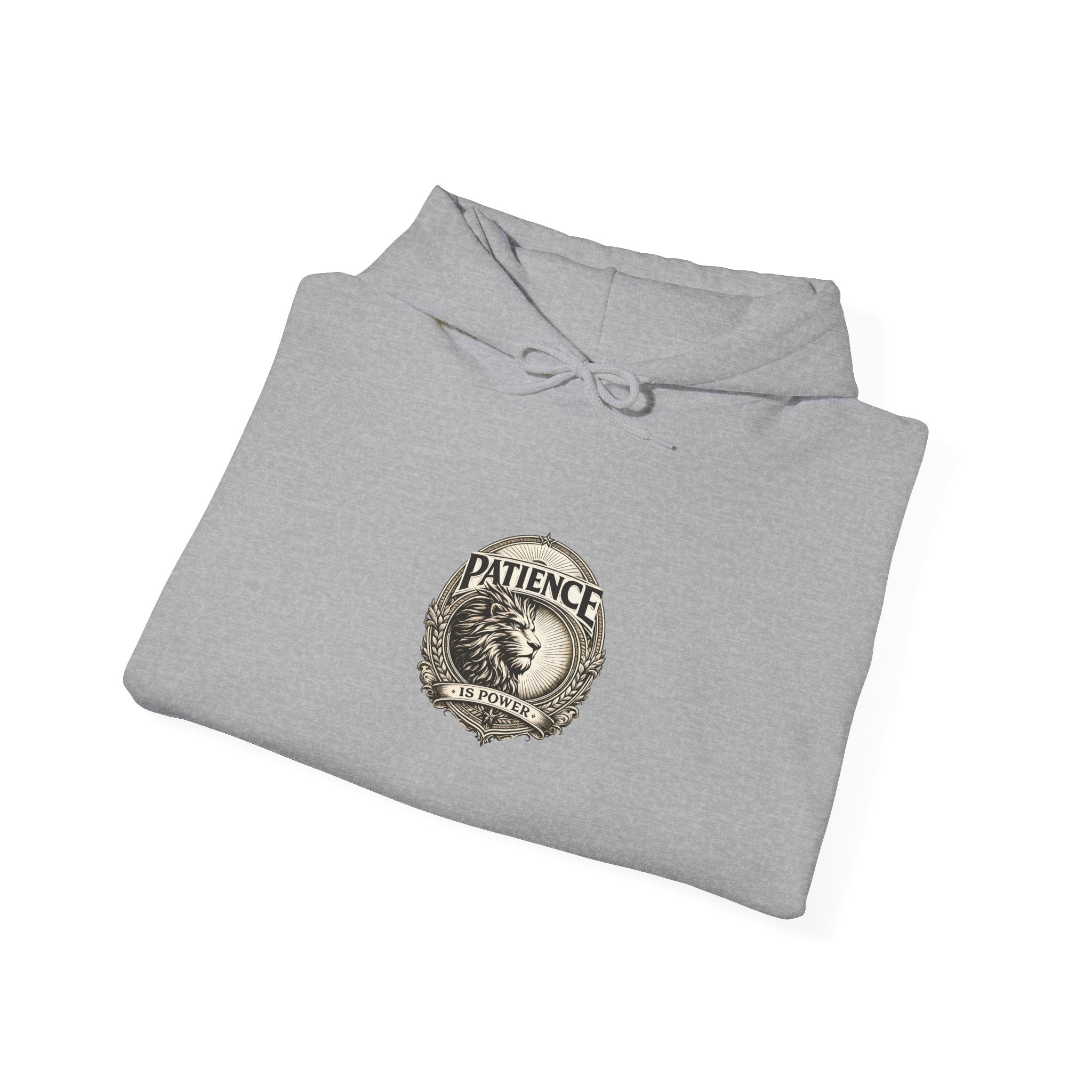 Patience Vintage Crest Hoodie — Inspirational Retro Emblem Sweatshirt