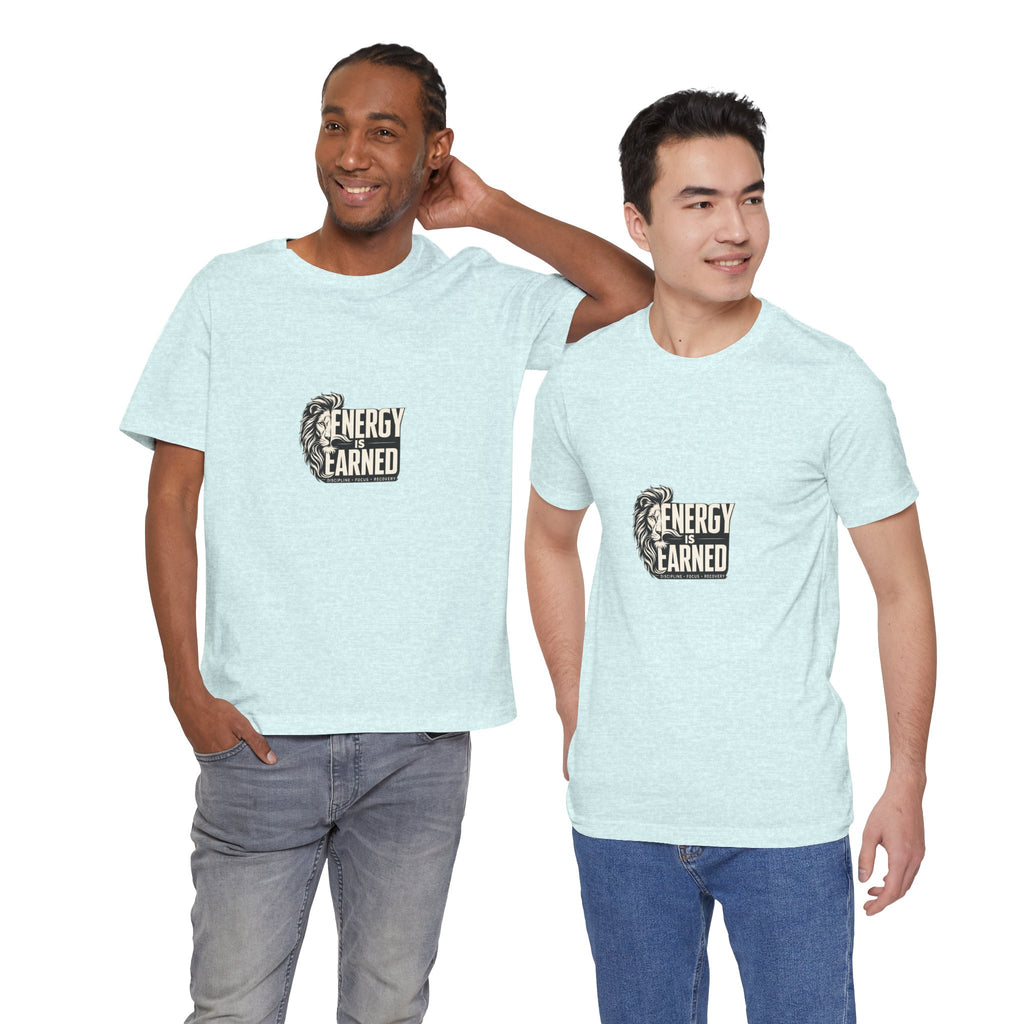 Energy Is Earned Lion Graphic Tee - Motivational Fitness Shirt