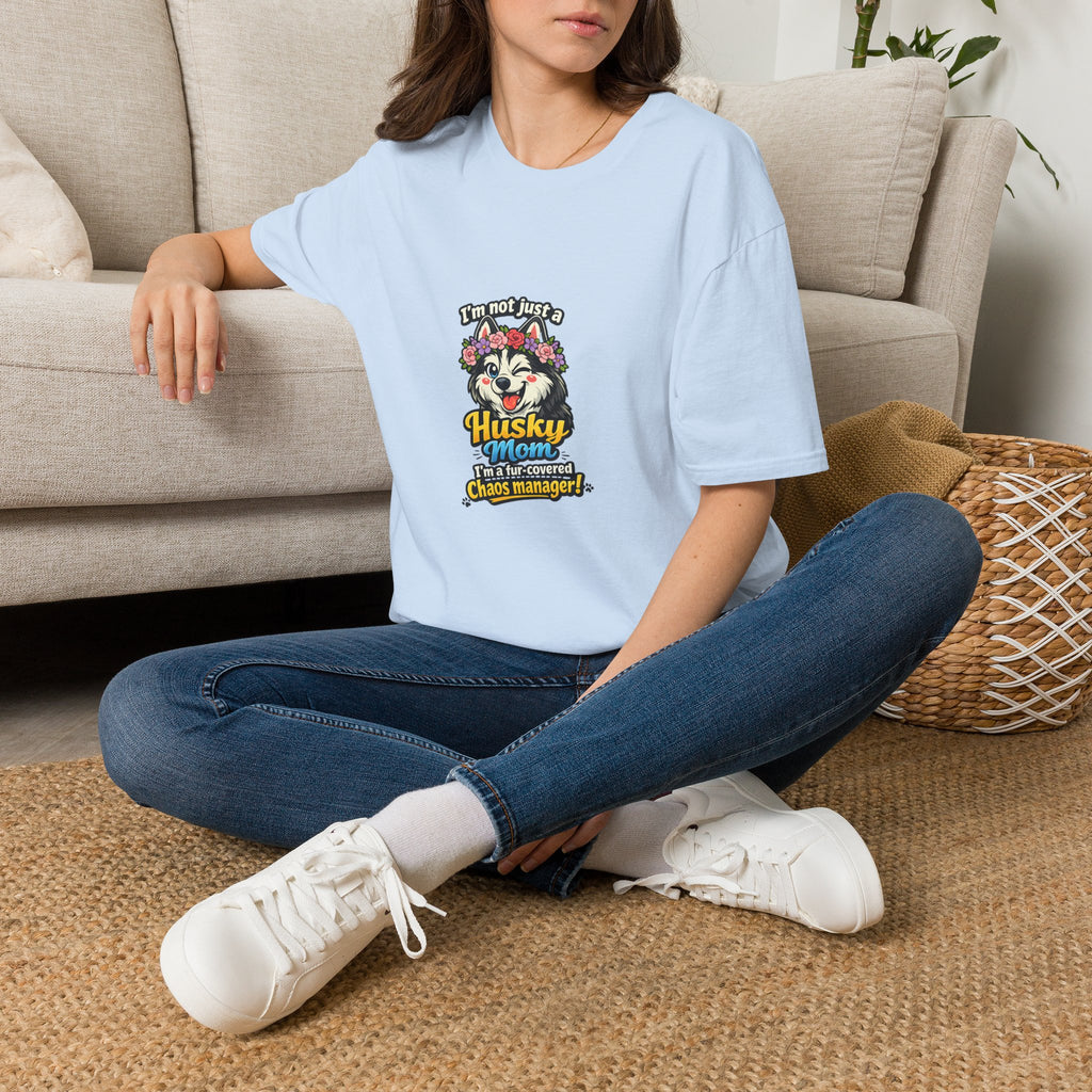 Husky Mama T-Shirt — "I'm Not Just a Husky Mama, I'm Their Chaos Manager" Cute Floral Dog Mom Tee