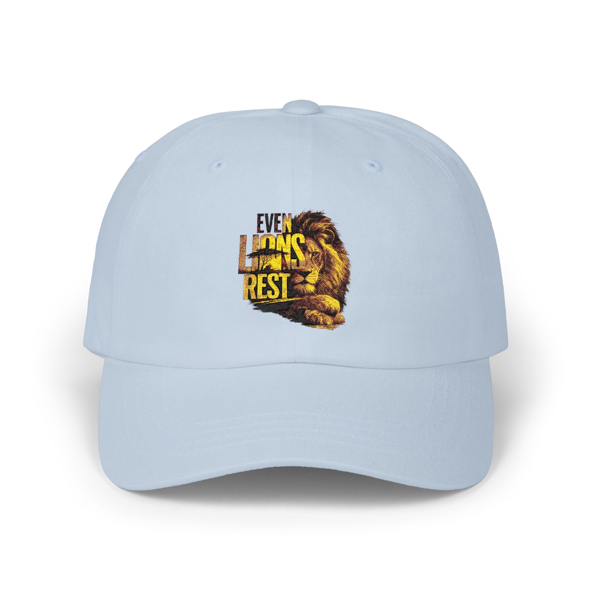 Lion Graphic Dad Cap — "Ever Lifts Rest" Embroidered Baseball Hat
