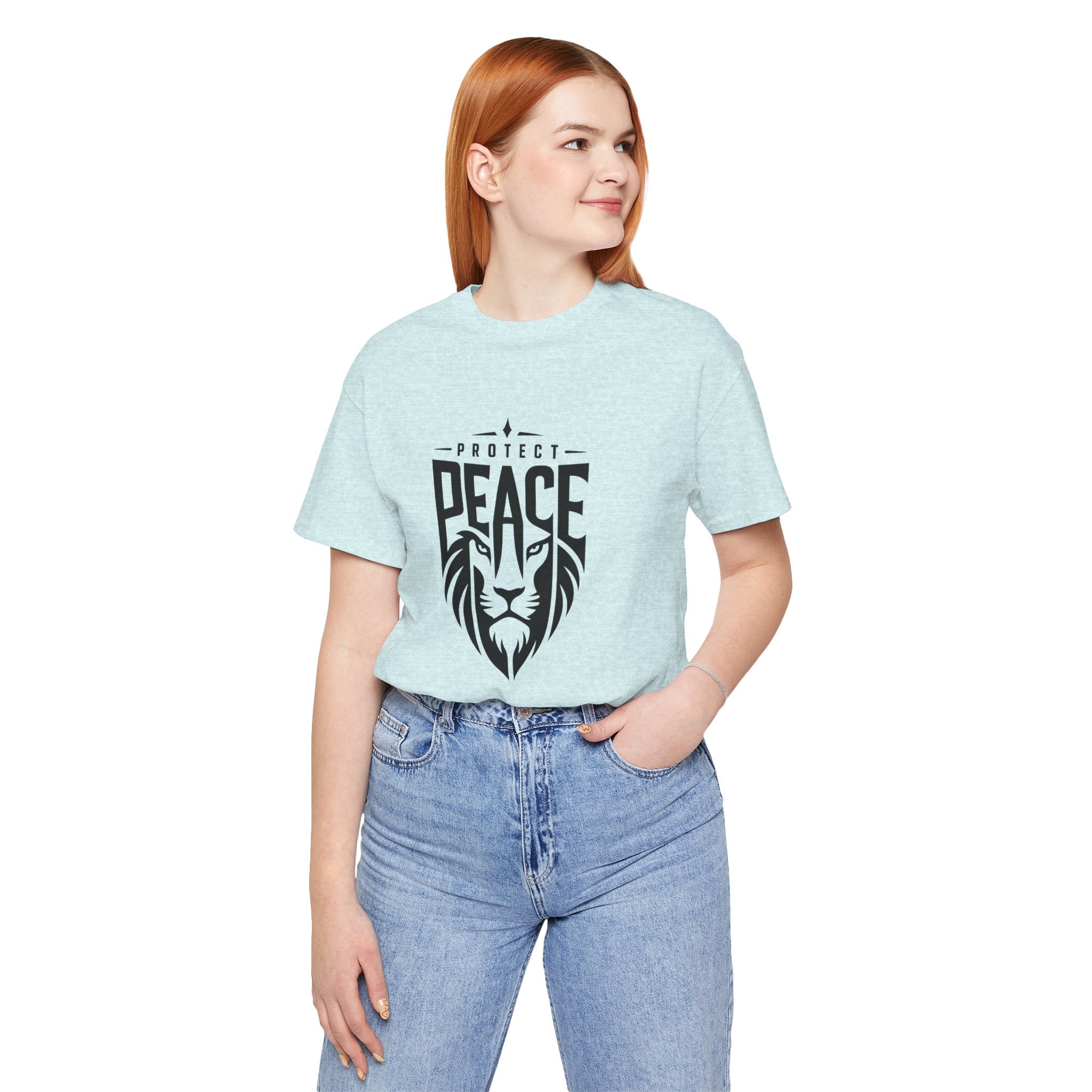 Protect Peace Lion T-Shirt — Graphic Tee with Lion Shield Design
