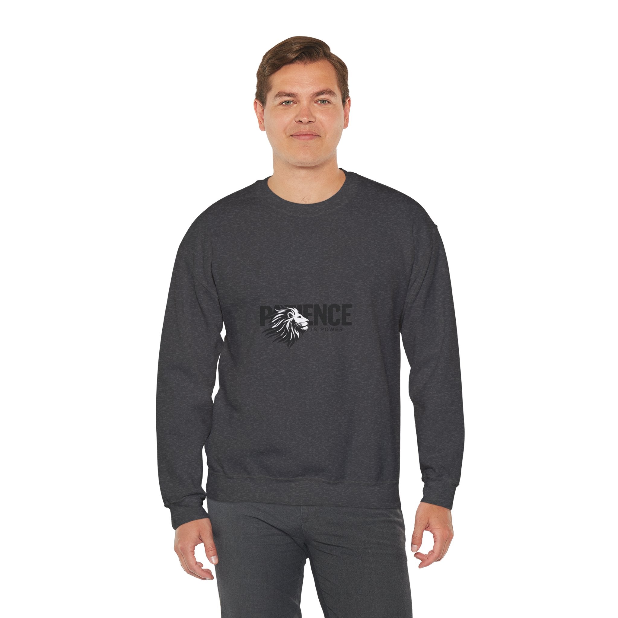 Patience Is Power Crewneck Sweatshirt — Lion Graphic Inspirational Pullover