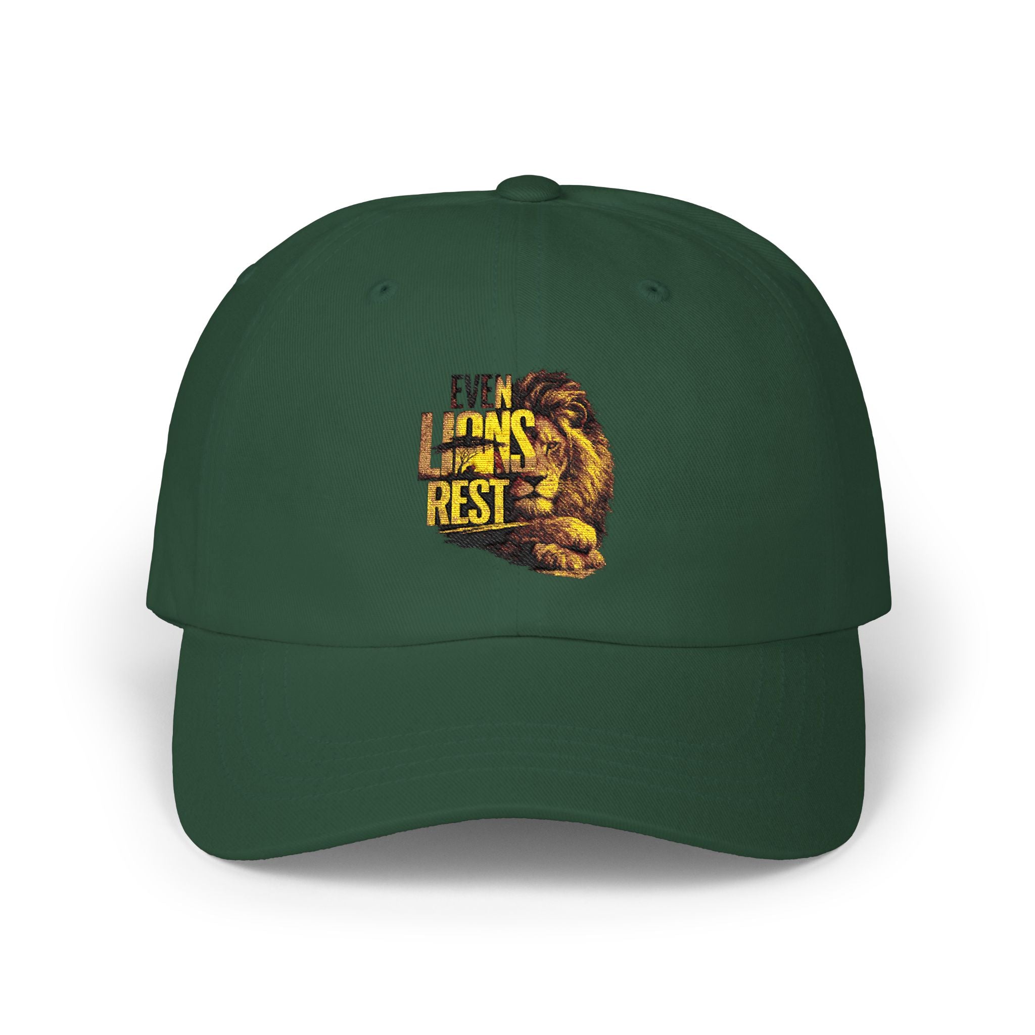 Lion Graphic Dad Cap — "Ever Lifts Rest" Embroidered Baseball Hat