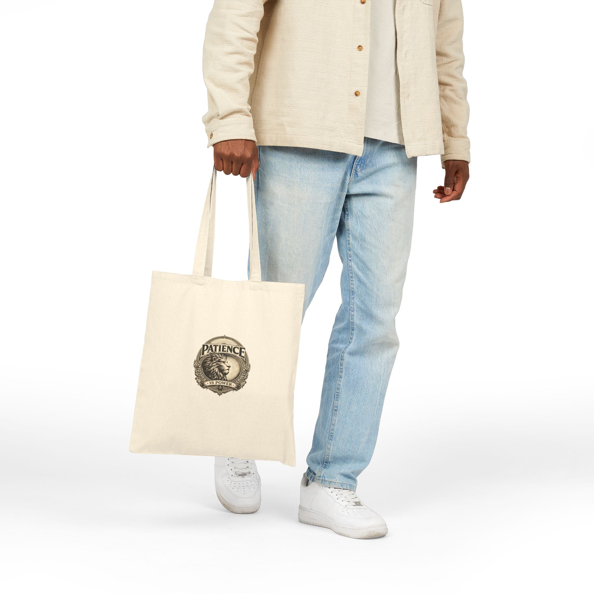 Tote Bag — Vintage 'Patience' Botanical Emblem Canvas Tote