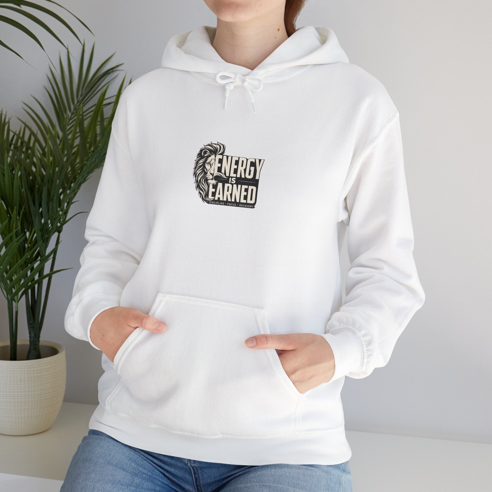Energy Earned Hoodie — Workout Motivation Chest Logo