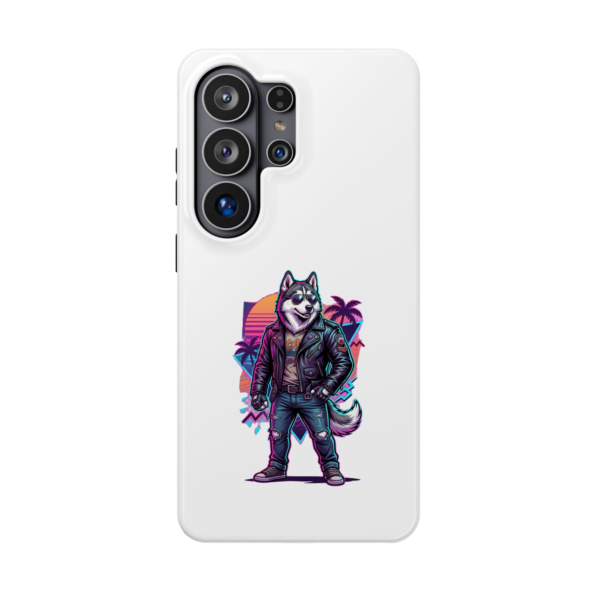 Husky Biker Phone Case — Retro Neon Motorcycle Jacket Magnetic Impact-Resistant Case
