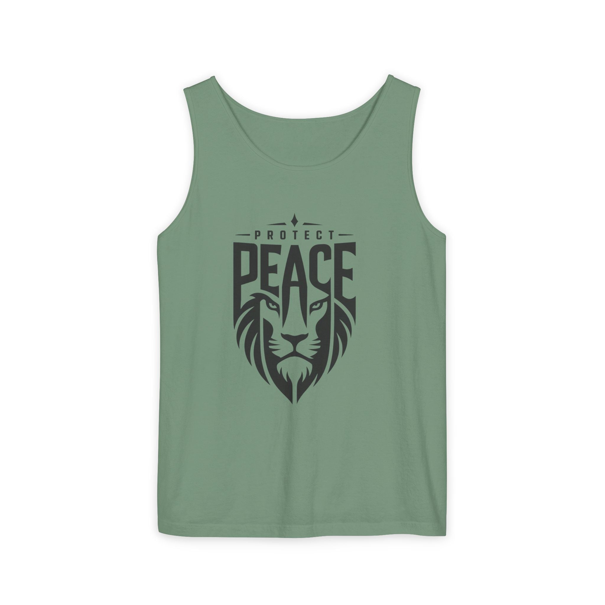 Protect Peace Lion Tank Top — Graphic Lion Shield Spiritual Tee