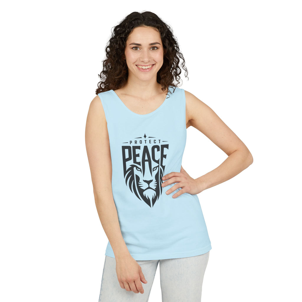 Protect Peace Lion Tank Top — Graphic Lion Shield Spiritual Tee