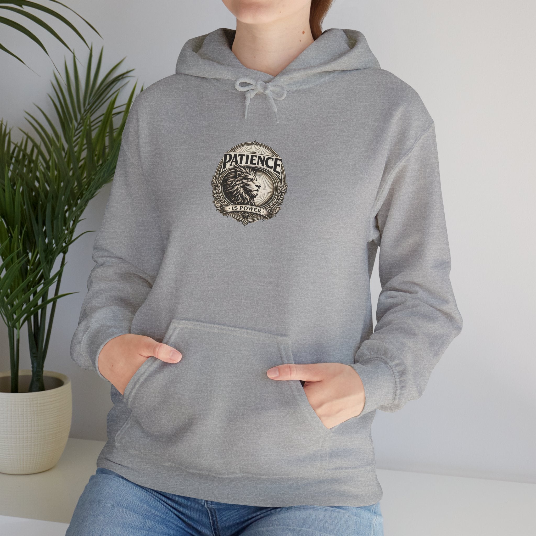 Patience Vintage Crest Hoodie — Inspirational Retro Emblem Sweatshirt