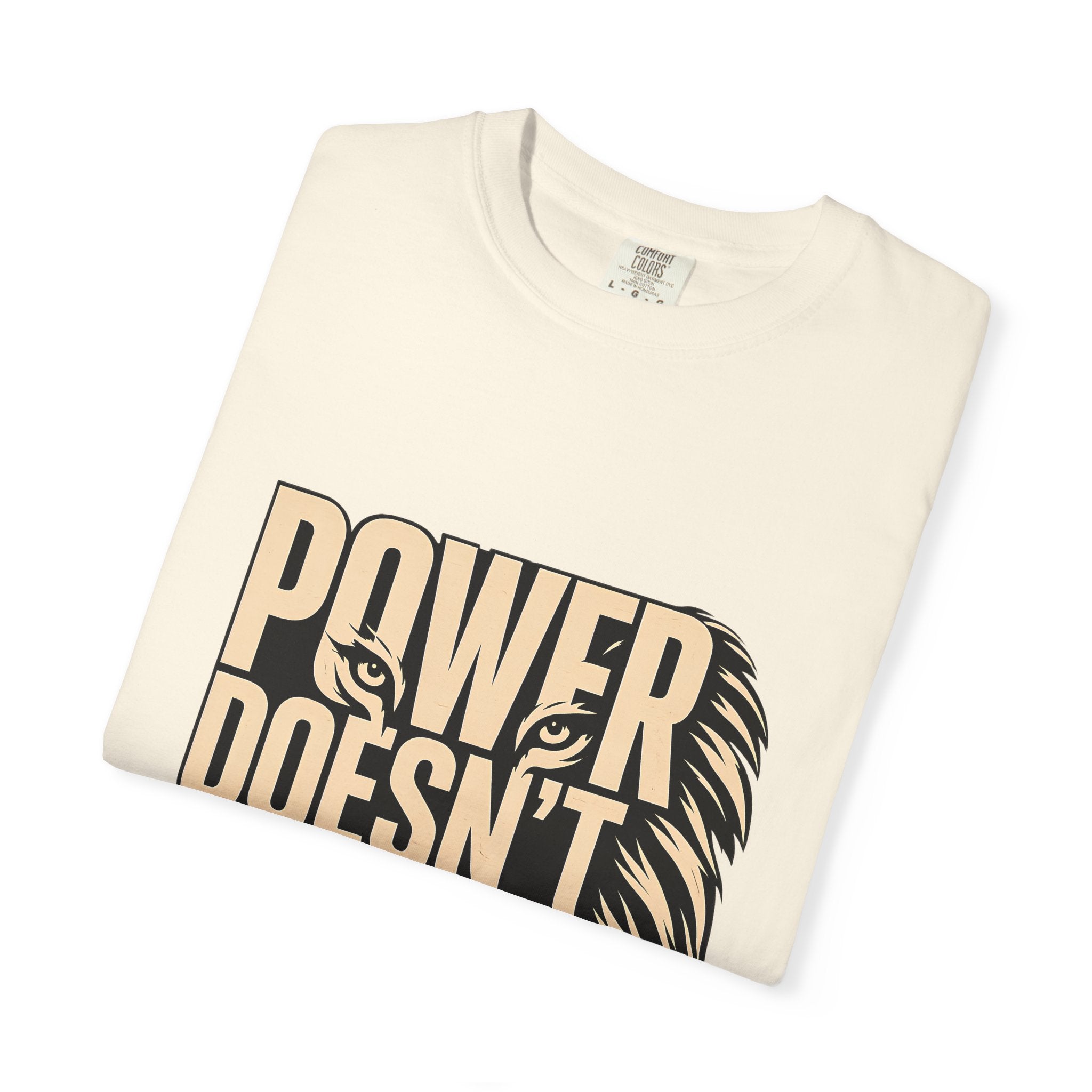 T-Shirt — "Power Doesn’t Prove Itself" Lion Graphic Motivational Tee