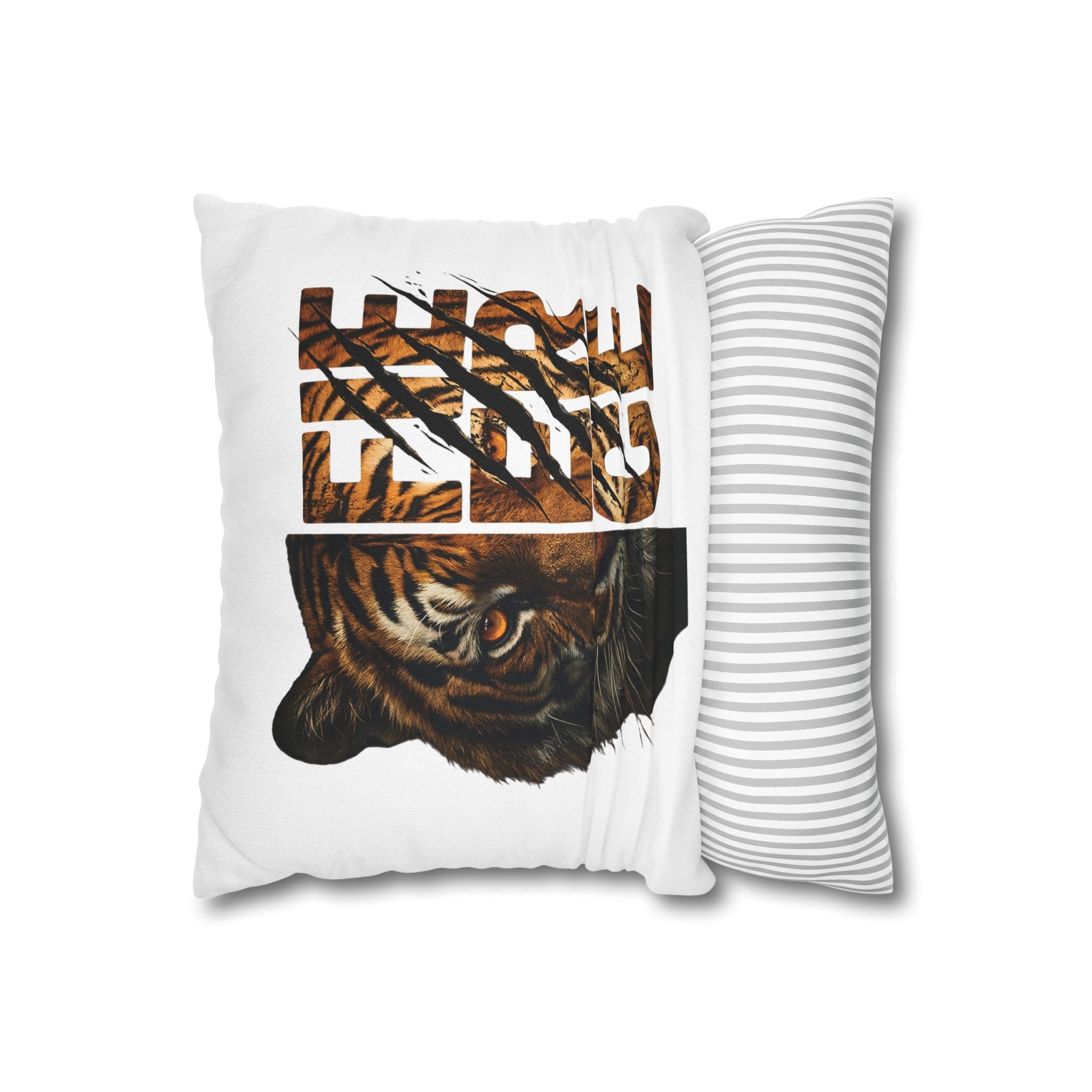 Tiger Face Decorative Pillowcase — 'Fierce' Split Design Spun Polyester Accent Pillow