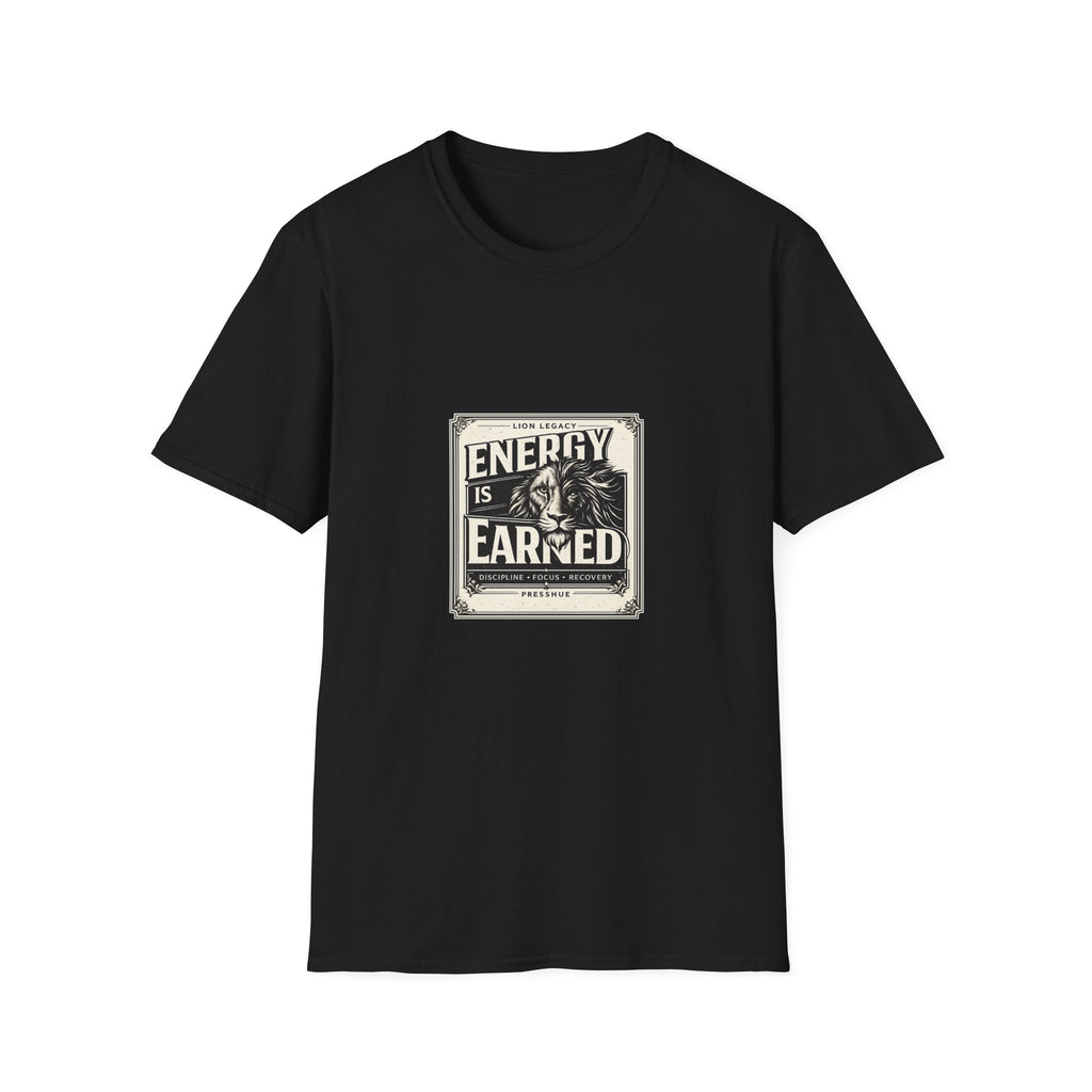 Energy Is Earned Lion T-Shirt — Motivational Vintage Fitness Tee