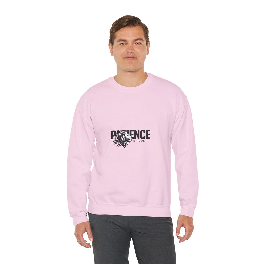 Patience Is Power Crewneck Sweatshirt — Lion Graphic Inspirational Pullover