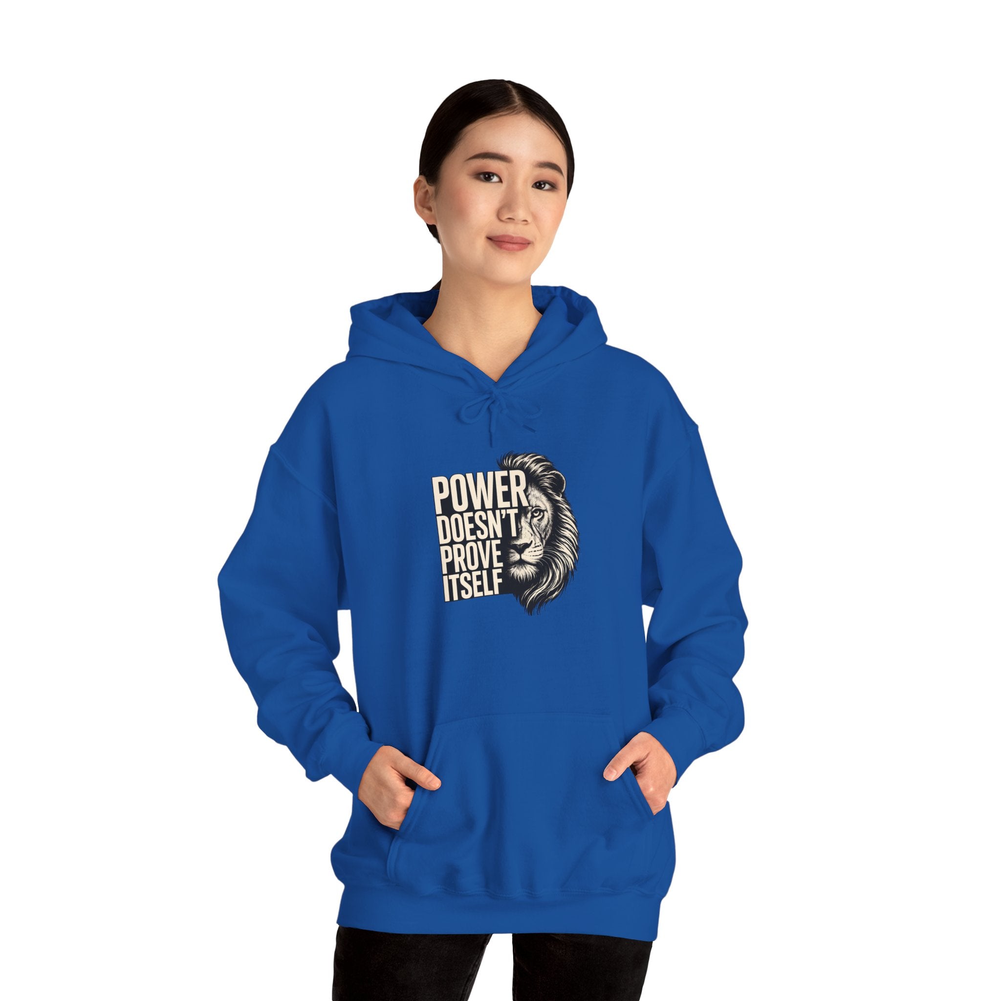 Lion 'Power Doesn't Prove Itself' Hoodie — Inspirational Graphic Sweatshirt