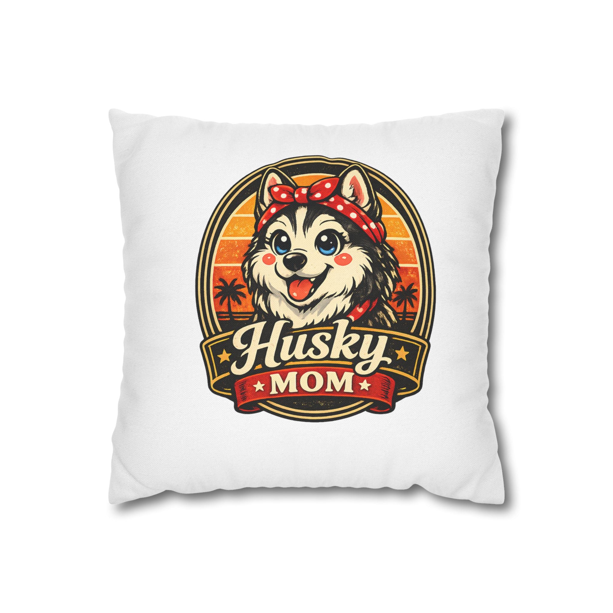Husky Mom Decorative Pillowcase — Cute Retro Husky Dog Design