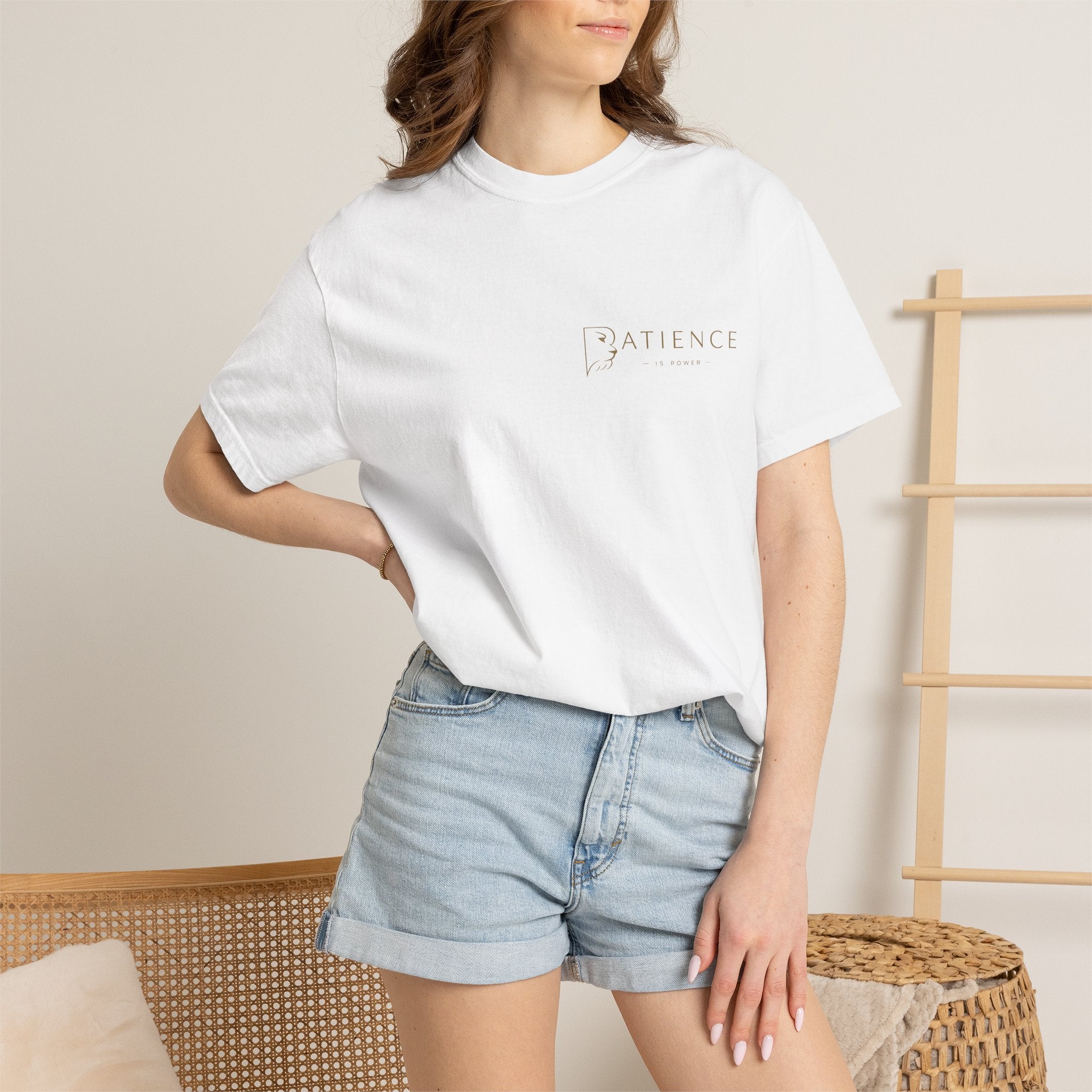 Patience Minimalist Tee — White Inspirational Graphic T-Shirt