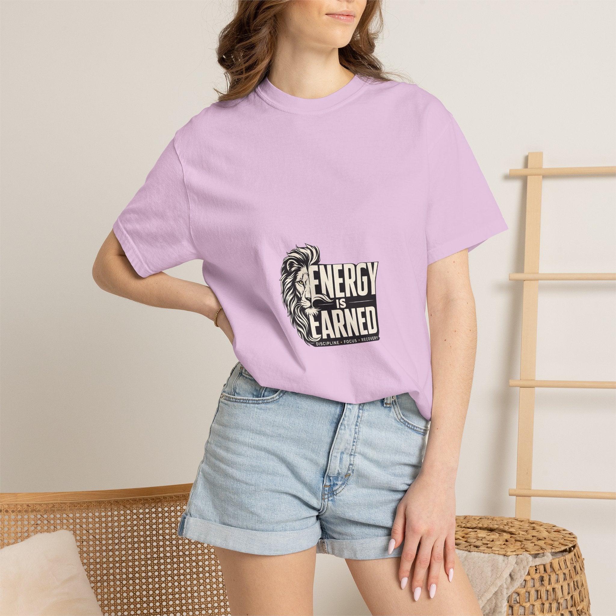 Energy Is Earned T-Shirt — Lion Graphic Motivational Tee