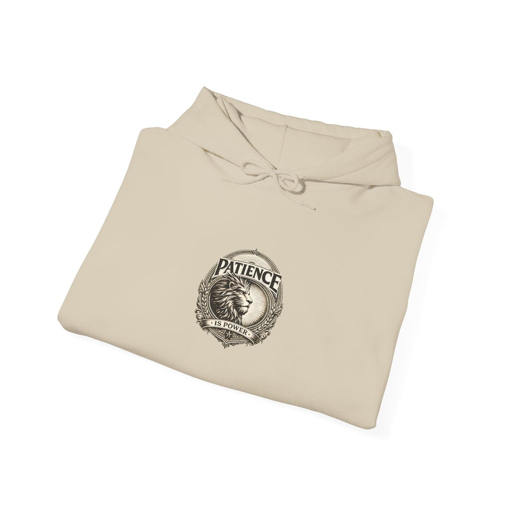 Patience Vintage Crest Hoodie — Inspirational Retro Emblem Sweatshirt