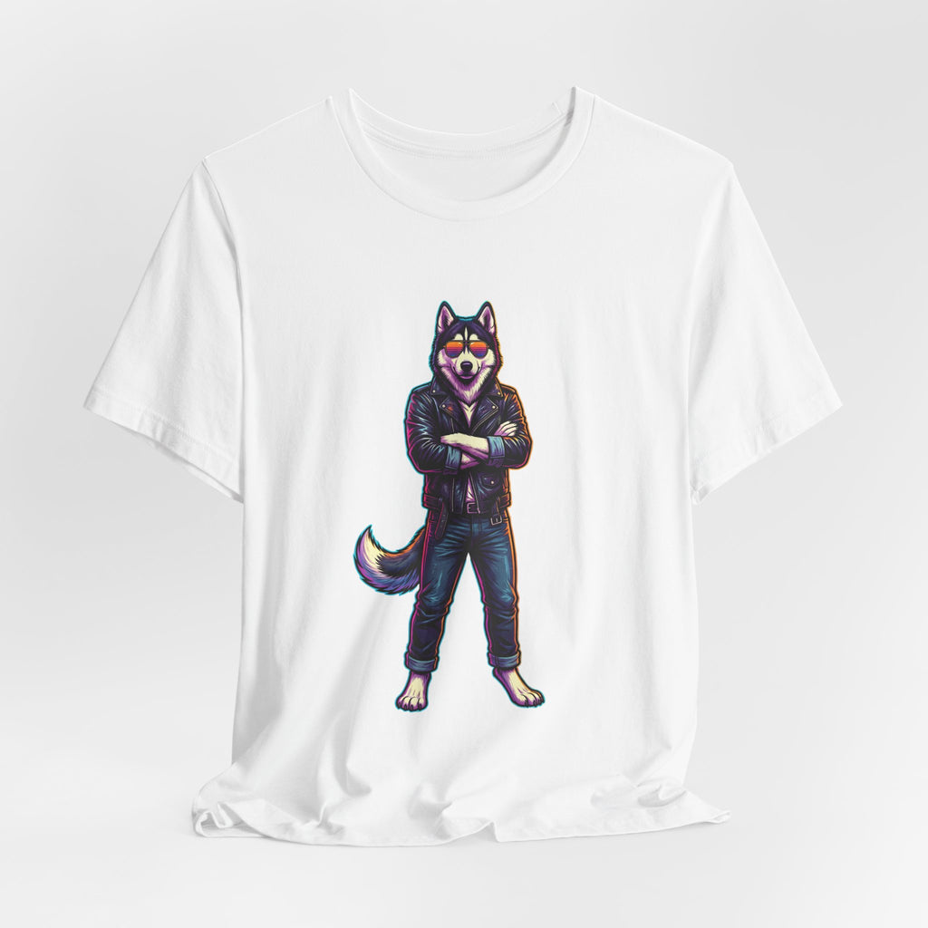 Cool Husky Graphic Tee — Standing Husky in Jacket T-Shirt
