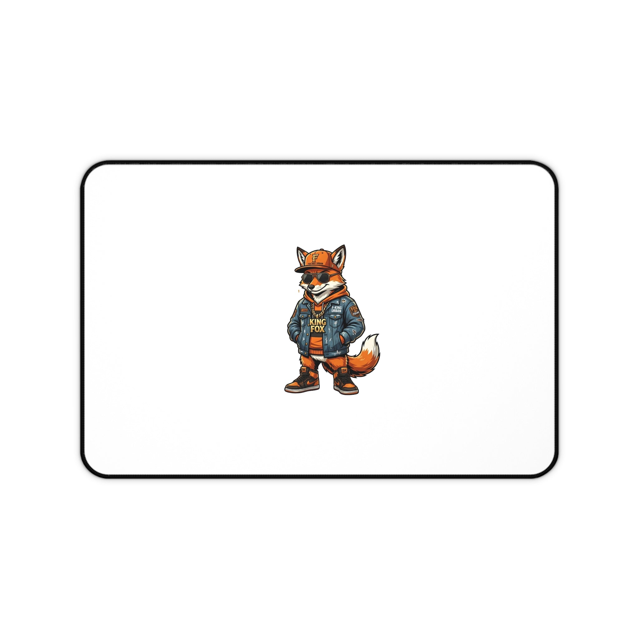 Cool Fox Desk Mat — Cartoon Fox in Denim Jacket Mouse Pad