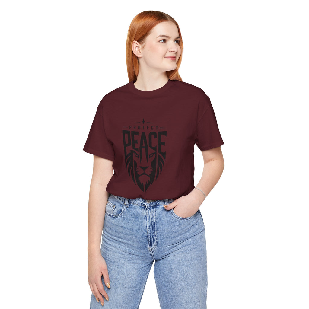 Protect Peace Lion T-Shirt — Graphic Tee with Lion Shield Design