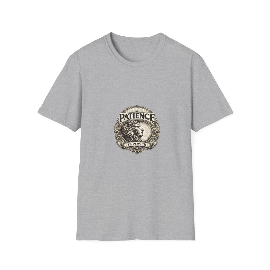 Patience Lion T-Shirt — Vintage Badge Tee with 'Patience' Quote