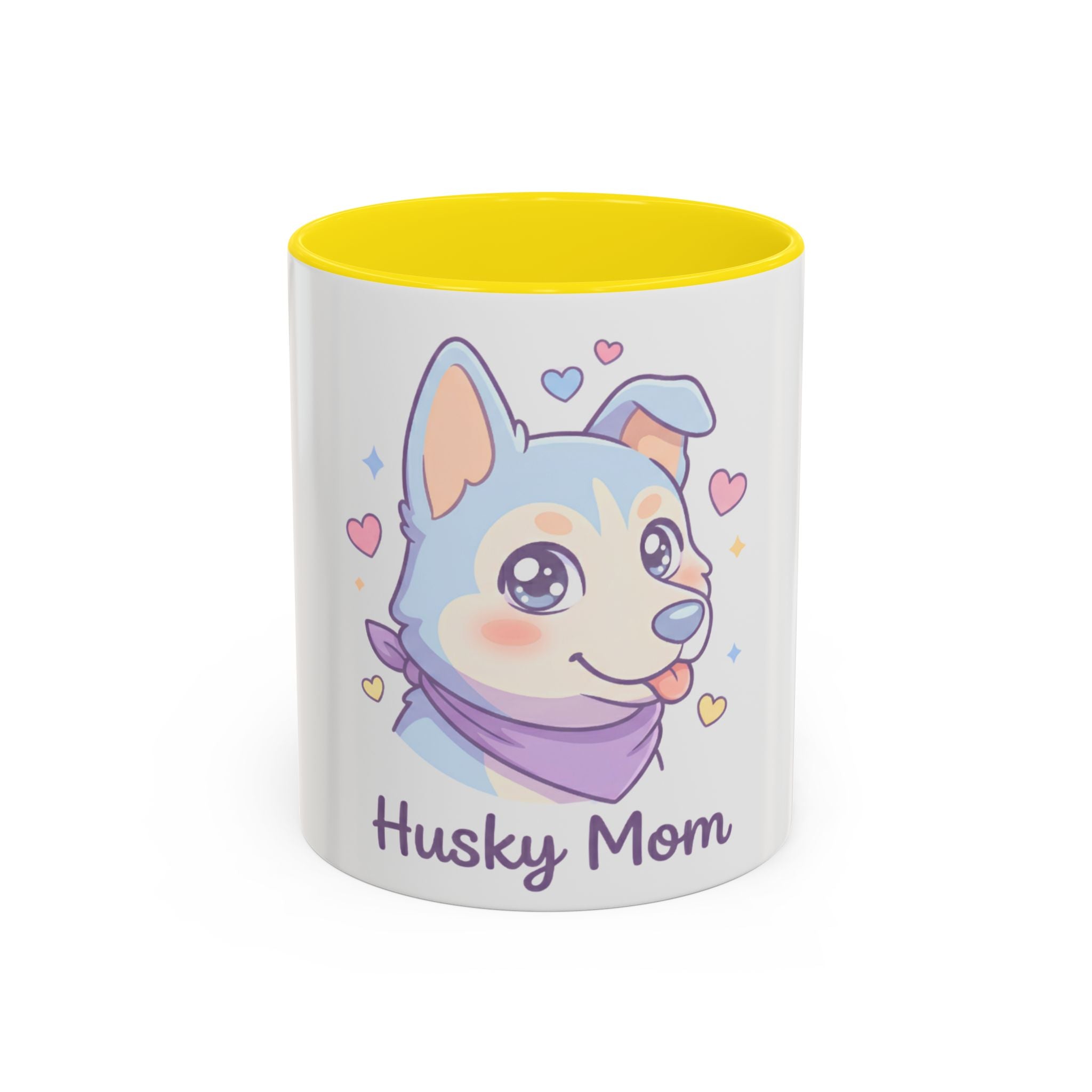 Husky Mom Accent Coffee Mug — Cute Pastel Husky Mother Dog Design (11/15oz)