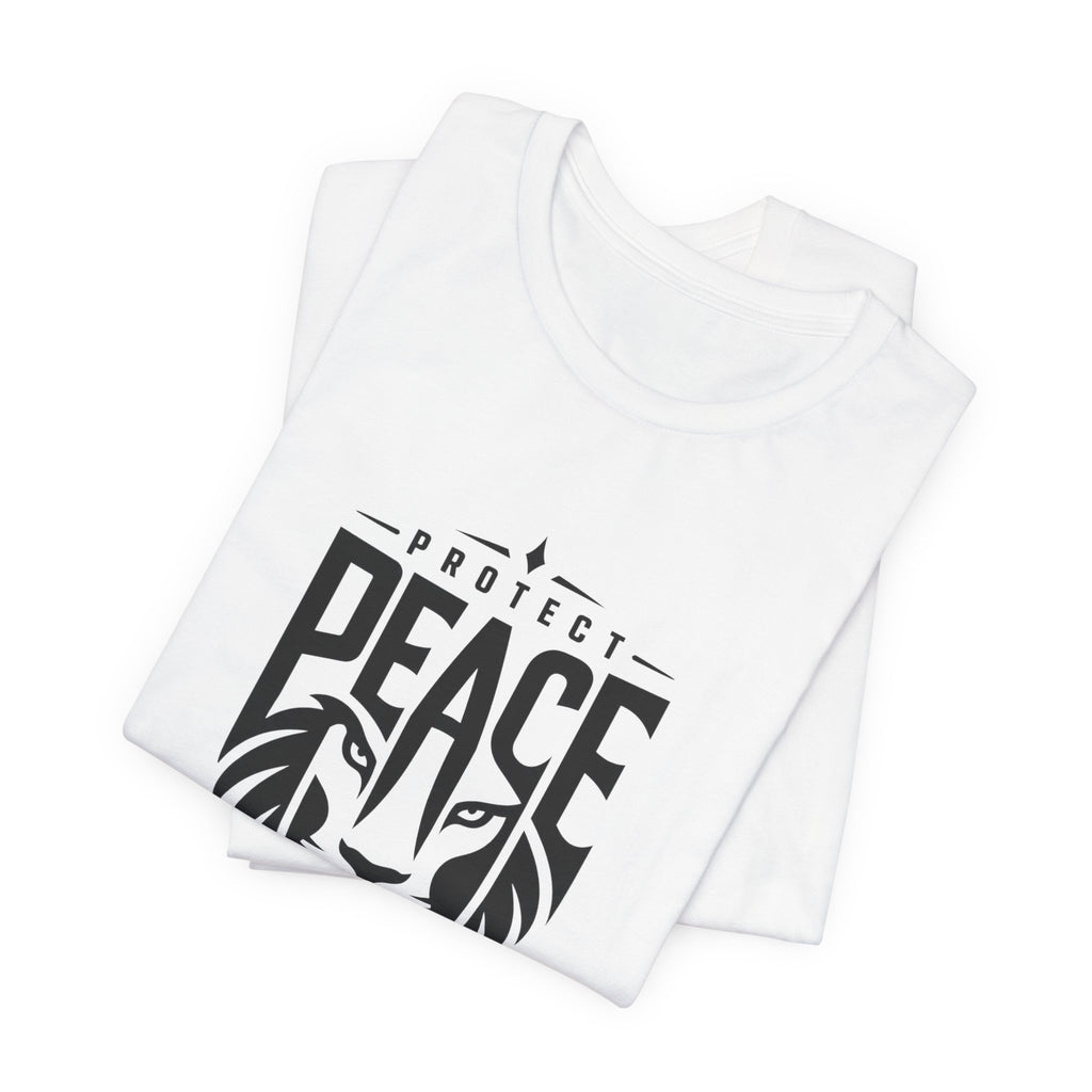 Protect Peace Lion T-Shirt — Graphic Tee with Lion Shield Design