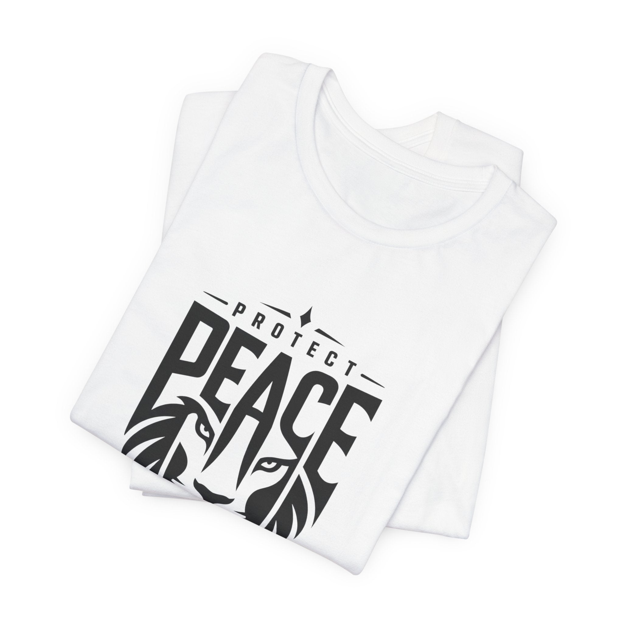 Protect Peace Lion T-Shirt — Graphic Tee with Lion Shield Design