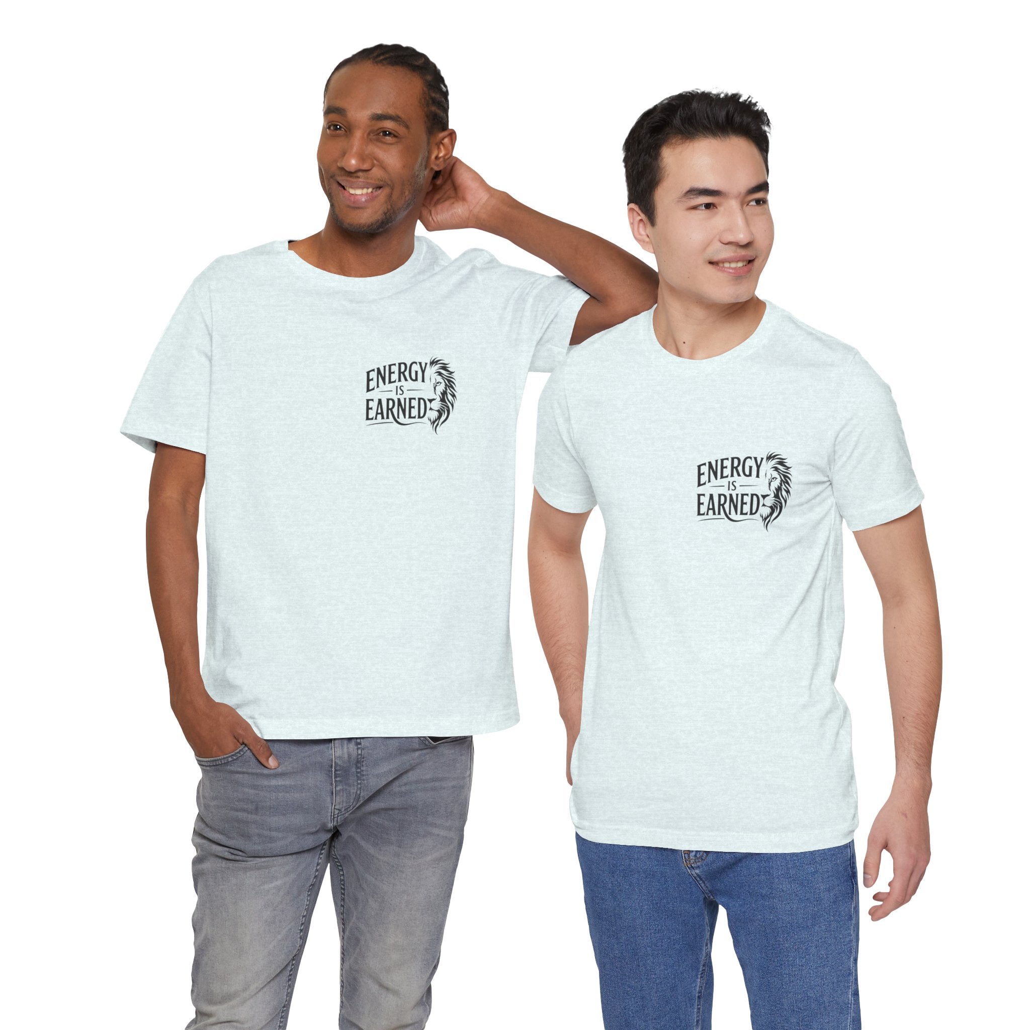 T-Shirt — "Energy Is Earned" Motivational Tee with Feather Graphic