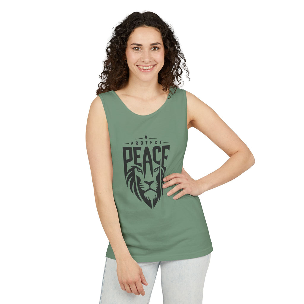 Protect Peace Lion Tank Top — Graphic Lion Shield Spiritual Tee